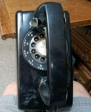 Vintage Itt Rotary Dial Wall Mount Telephone Black Model 554
