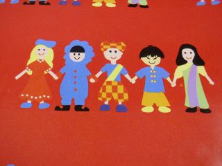 Vintage Gift Wrapping Paper 1994 Children Of The World Red Kids Save Federation