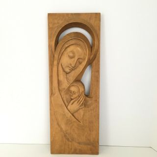 Wood Hand Carved Wall Plaque Madonna Child Religious Art Easter Western Germany