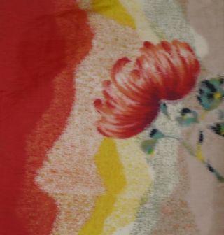 Japanese Vintage Kimono Silk Fabric Meisen Chrysanthemum And Peonies
