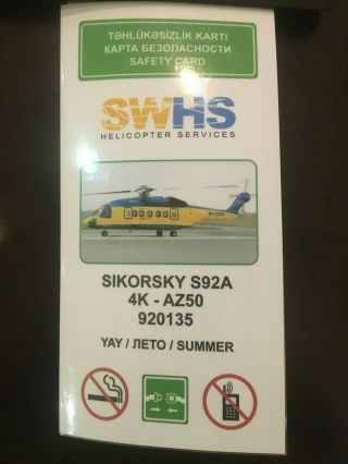 Swhs Helicopter Services Sikorsky S92a Safety Card (azerbaijan)