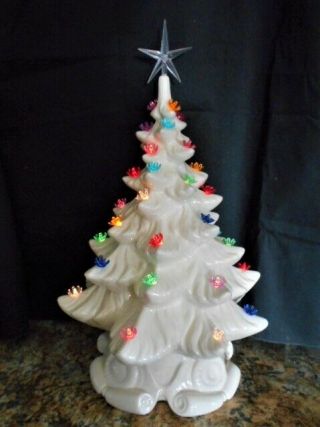Vintage 18 " White Ceramic Christmas Tree Multi Style & Color Bulbs & Star,
