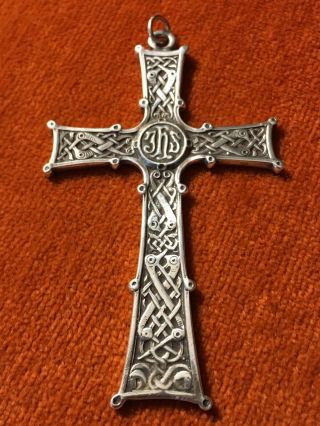 Vintage Sterling Silver 3 1/2” Long Pectoral Clergy Bishop Celtic Cross Pendant