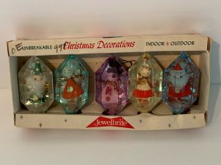 Box Of 5 Vintage Christmas Jewelbrite Spun Cotton Plastic Christmas Ornaments