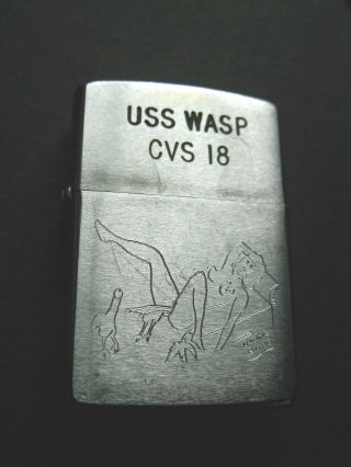 Vietnam Era Zippo Lighter Risque Double Sided Engraving 1966 USS WASP CVS 18 2