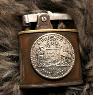 Rare Ww2 Trench Art Solid Silver Australian Coin Ronson Standard Pocket Lighter