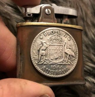 Rare WW2 Trench Art Solid Silver Australian Coin Ronson Standard Pocket Lighter 2