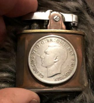 Rare WW2 Trench Art Solid Silver Australian Coin Ronson Standard Pocket Lighter 3