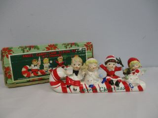 Vintage Commodore Japan Christmas Angel Kids On A Candy Cane Sleigh
