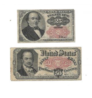 Set Of 2 U.  S.  Fractional Notes: 25 Cents,  50 Cents Notes 1860s/70s F,  /avf