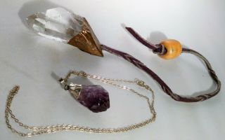Raw Amethyst Pendant Sterling Chain Necklace & Crystal Charm Rough Cut Natural