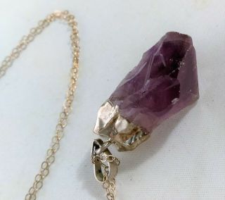 Raw Amethyst Pendant Sterling Chain Necklace & Crystal Charm Rough Cut Natural 3