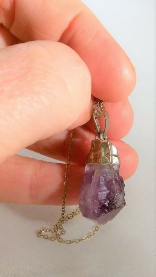Raw Amethyst Pendant Sterling Chain Necklace & Crystal Charm Rough Cut Natural 4