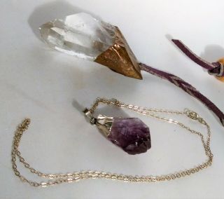 Raw Amethyst Pendant Sterling Chain Necklace & Crystal Charm Rough Cut Natural 5