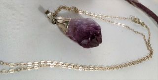 Raw Amethyst Pendant Sterling Chain Necklace & Crystal Charm Rough Cut Natural 7
