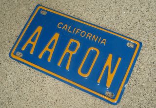 California Vintage Aaron Metal Bicycle Toy Tin Mini License Plate Name Embossed