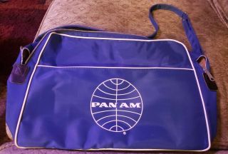 Vintage Pan Am Airlines Bag Travel Carry On Shoulder Tote Retro Vinyl 1960 - 70 