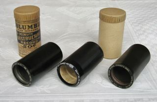 3 X Edison Blue Amberol & Columbia Indestructible Cylinder Record Descriptive