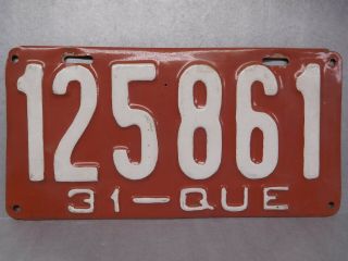 1931 Quebec Canadian Antique License Plate 125861