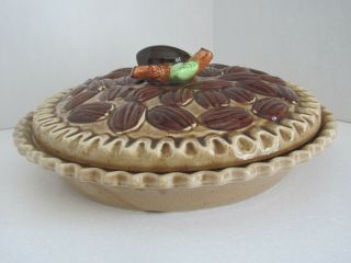 Ceramic Pie Plate N Cover Southern Pecan Pie Recipe On Dish Cover Has Nut Handle
