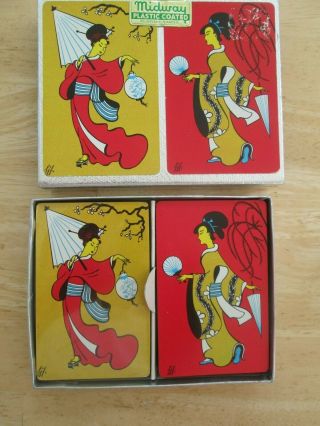 Double Deck Of Art Deco Midway Arrco Playing Cards Deck - - Japanise Ladies