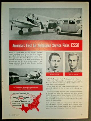 1947 1st Air Ambulance Service Cessna Plane Vintage Esso Trade Photo Print Ad