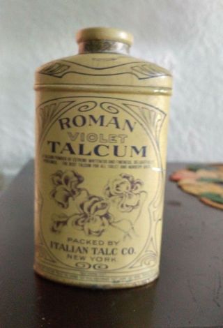 Vintage Talcum Powder Tin Violet Roman Italian Talc Co 1906
