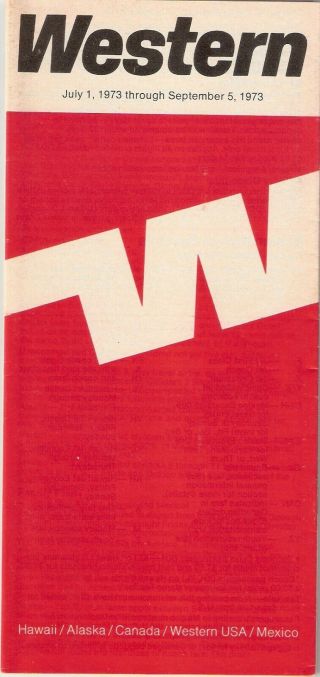 Western Airlines System Timetable July 1,  1973 - September 5,  1973 Vg,