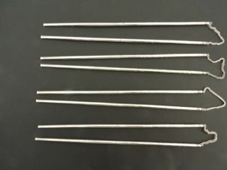 Four Chained Pairs Of 925 Sterling Silver Chopsticks,  Each With Special Designs