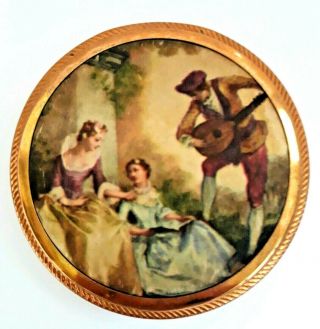 Vintage Gold & Silk Powder Compact with 18th Century Musical Scene Lid. 2