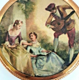 Vintage Gold & Silk Powder Compact with 18th Century Musical Scene Lid. 3