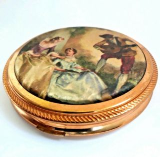 Vintage Gold & Silk Powder Compact with 18th Century Musical Scene Lid. 6