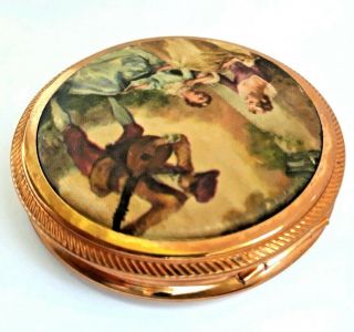 Vintage Gold & Silk Powder Compact with 18th Century Musical Scene Lid. 7