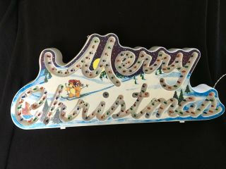 Vintage Merry Christmas Lighted Greeting Sign Electric Mid Century Blow Mold