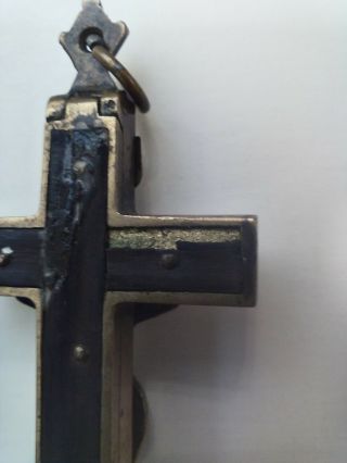 Antique Reliquary Crucifix Brass Cross,  Unscrews Opens To 6 Catholic Relics 5