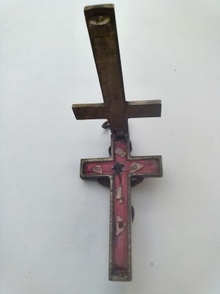 Antique Reliquary Crucifix Brass Cross,  Unscrews Opens To 6 Catholic Relics 6