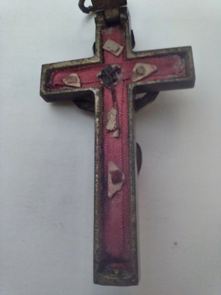Antique Reliquary Crucifix Brass Cross,  Unscrews Opens To 6 Catholic Relics 7