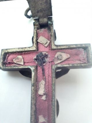 Antique Reliquary Crucifix Brass Cross,  Unscrews Opens To 6 Catholic Relics 8