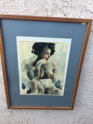 WONDERFUL WATERCOLOR OF A SEATED NUDE BLACK GIRL WITH A PEARL NECKLACE. 4