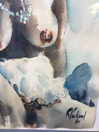 WONDERFUL WATERCOLOR OF A SEATED NUDE BLACK GIRL WITH A PEARL NECKLACE. 5