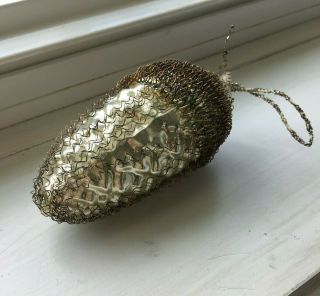 Vintage West Germany " Wire - Wrapped Pine Cone " Glass Christmas Ornament Antique