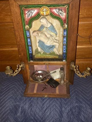 Antique Viaticum Catholic Alter Last Rites Sick Call Shadow Box Communion Easter