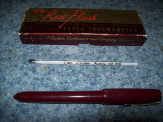 Red Flash fever thermometer w/box vintage oral Becton Dickinson Company USA 2