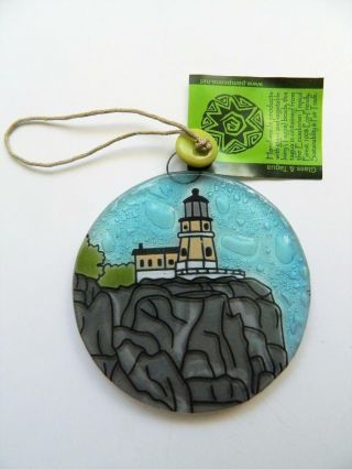 Split Rock Lake Superior Lighthouse Fused Glass Ornament Fair Trade Ecuador