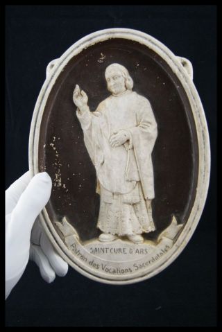 † 1905 St John Baptist Mary Vianney Plaster Plaque Icon Chalkware Cure Of Ars †