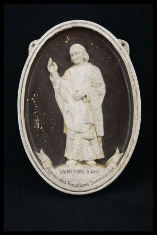 † 1905 ST JOHN BAPTIST MARY VIANNEY PLASTER PLAQUE ICON CHALKWARE CURE OF ARS † 5