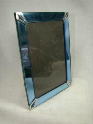 Art Deco Blue Mirror 5 " X 7 " Photo Frame - Patina - Ex Vintage -
