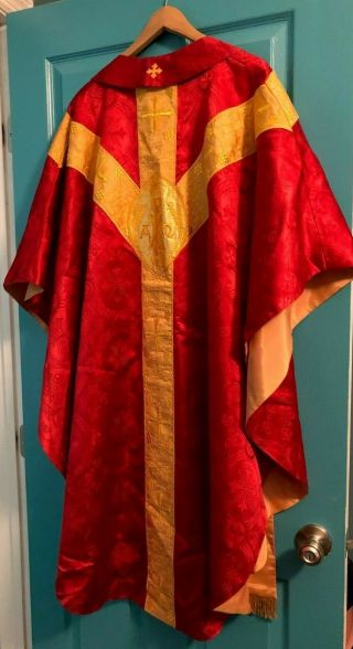 Gorgeous Catholic Priests Red Brocade Gold Chasuble Stole & Veil House Of Hansen