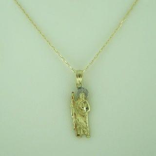 14k Solid Yellow Gold San Judas Charm Pendant Necklace Catholic Jewelry