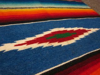 VTG Mexican Saltillo Serape Striped Fringed Woven Wool Table Runner Rug Blankets 4